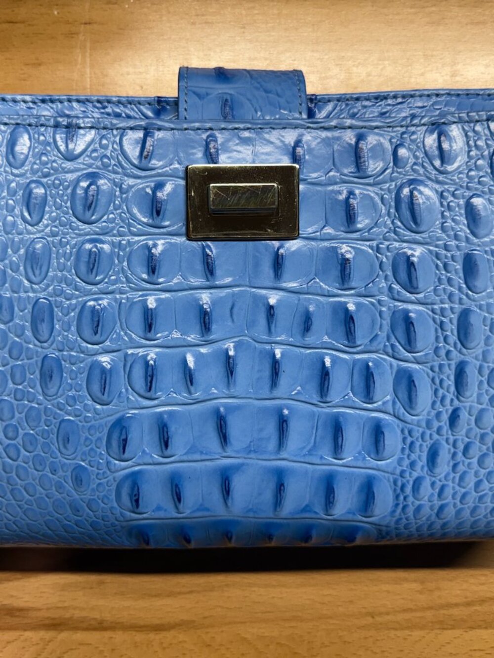 Brahmin Light Blue Alena Melbourne Croc Embossed Leather Turn Lock Crossbody Bag - Picture 4 of 16